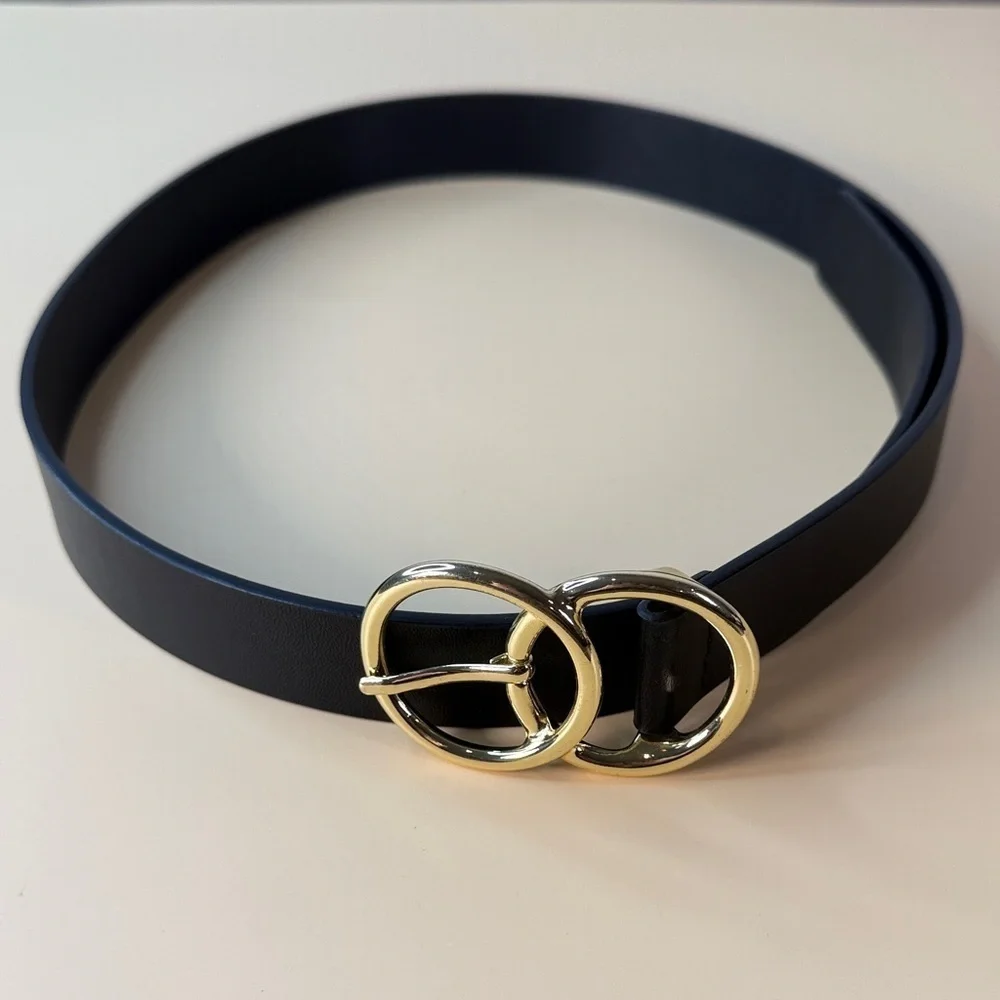 Elegant Black Belt with Gold Buckle